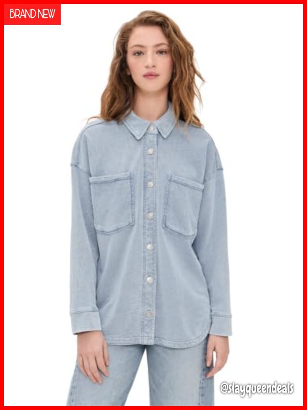 Knit Denim Jacket Relaxed Fit Button Placket Collared